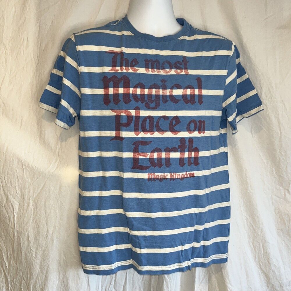 Disney Forever By Junk Food T-Shirt Men's S Blue Stripe Red Logo Magic Kingdom